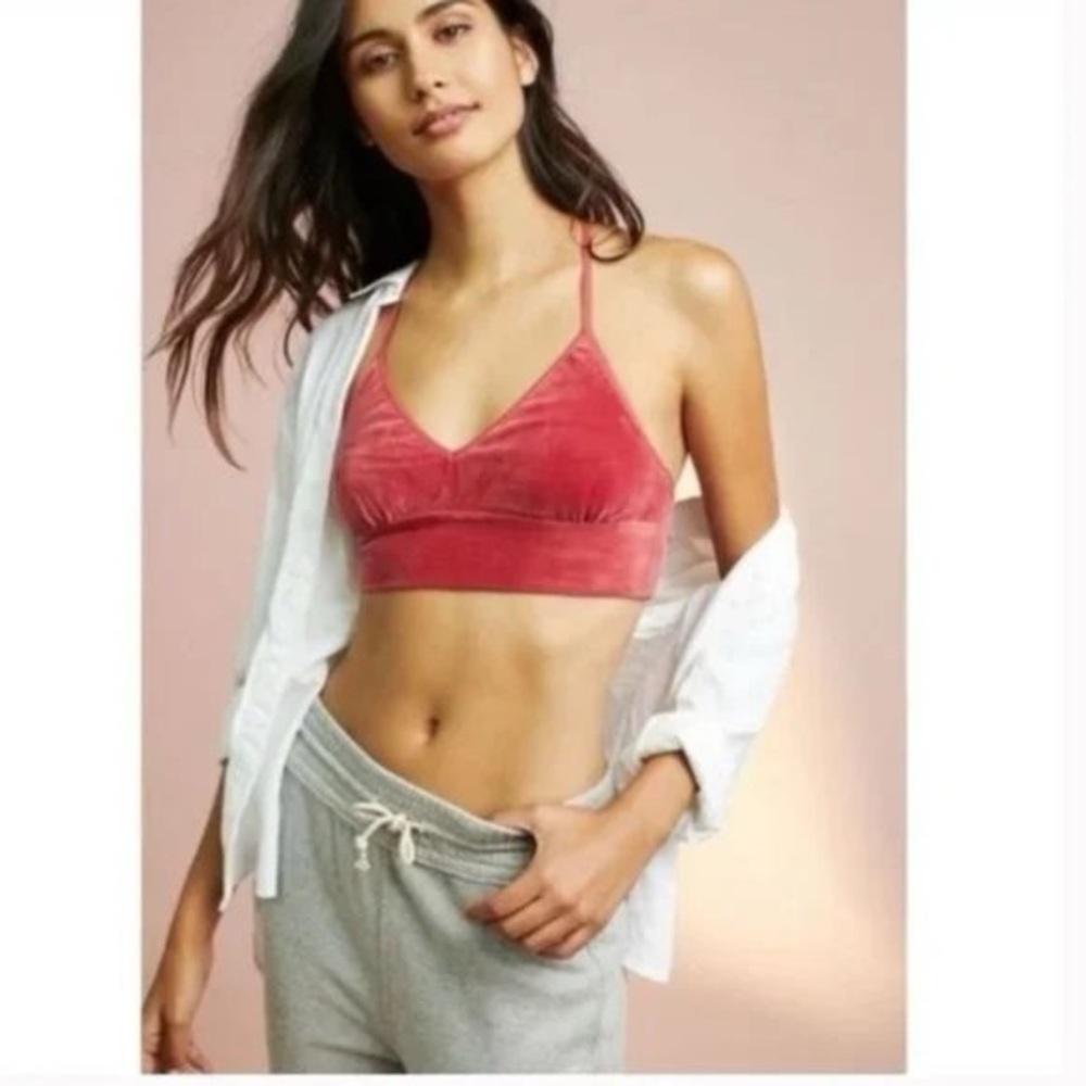 Anthropologie Floreat Velour T-Back Bralette Raspberry Medium